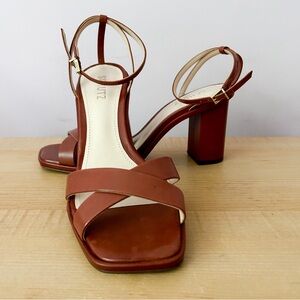 Schutz Womens Sandals Mid Heel Ankle Strap Leather Size 38 Brazil /US (8.5/9.0)
